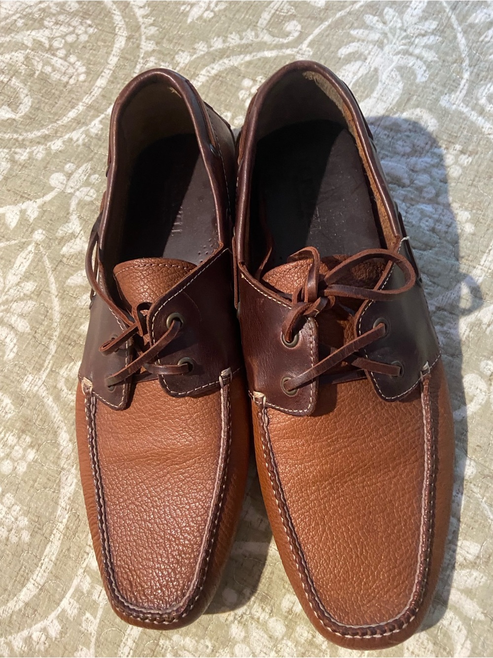 L.L. Bean Two-Tone Brown and Tan Leather Moccasin Boat Shoes branb new